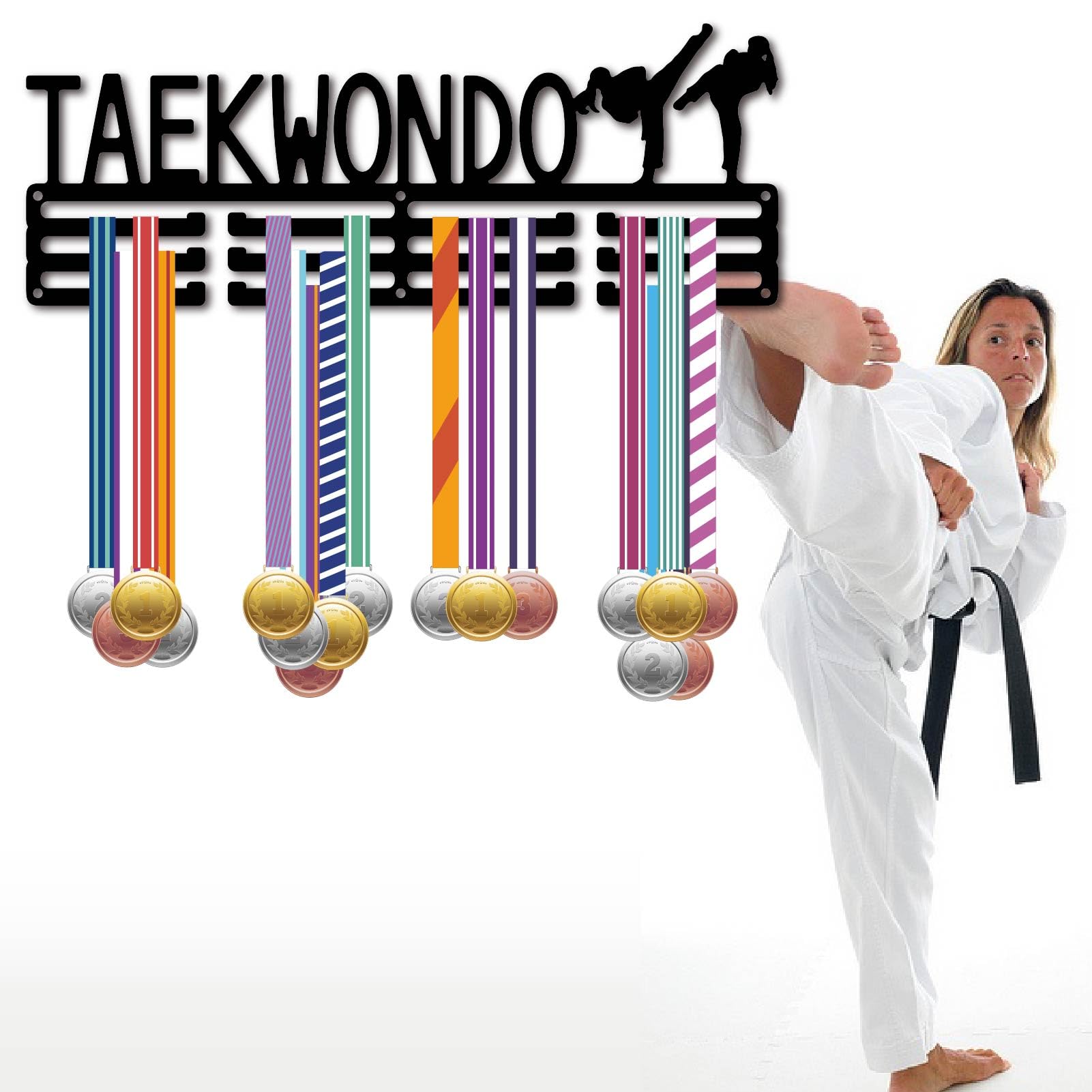 CREATCABIN Soporte para Medallas Taekwondo Expositor Metálico de Pared 40x15 cm