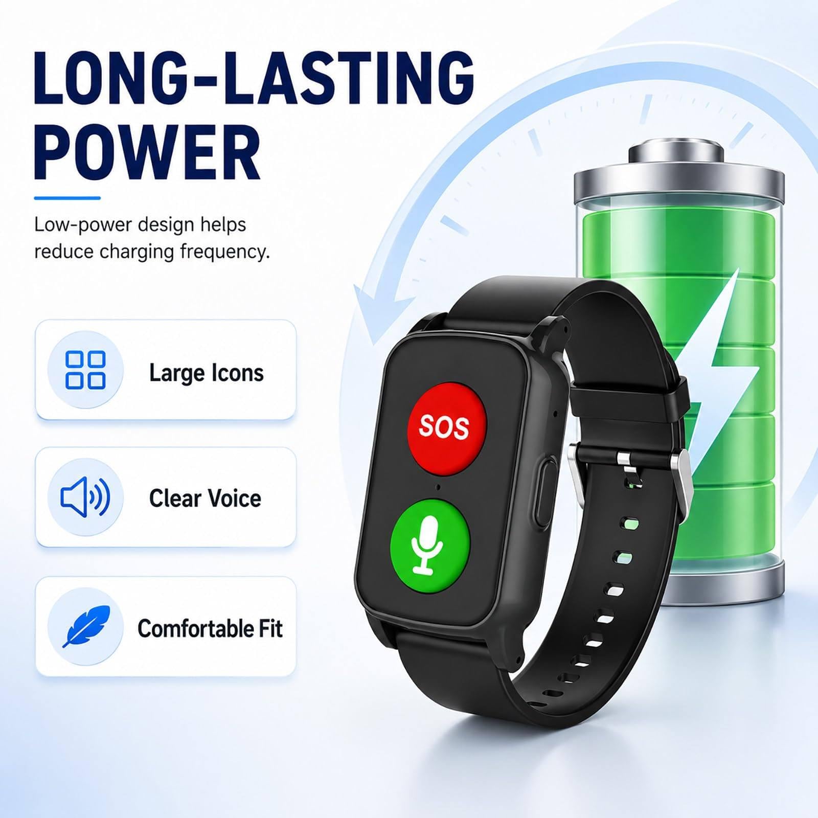 Montre Connectée pour Seniors avec Détection De Chute Black | Suivi Gps Et Alerte Sos – Appels Vidéo HD, étanche, Suivi De La Forme Physique (Fréquence Cardiaque/Tension Artérielle)