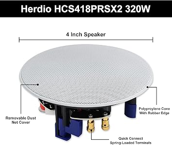 Herdio 320 Watts 2 Way Flush Mount in Ceiling Speakers 4 Inches for Kitchen,Living Room,Office 4 Speakers
