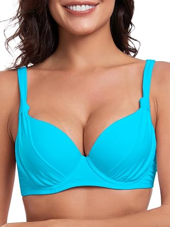 Colloyes Womens Underwire Bikini Top Push Up Swimsuit Top Ruched Molded Padded Bathing Suit Top