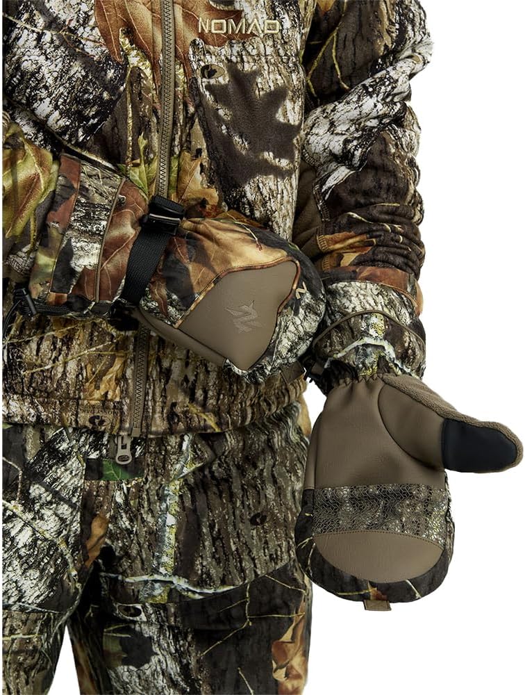 Nomad Mens Conifer VX3 Flip Mitten, Insulated and Water-Resistant Hunting Gloves with Flip-Back Design, Mossy Oak New Breakup Camo, Large/X-Large