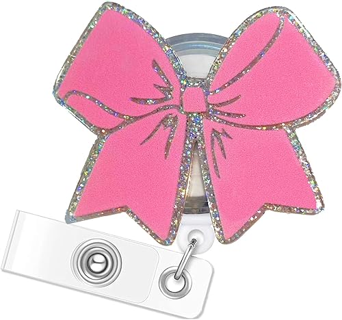 Pink Bow Nurse Badge Reel: Cute Sparkly Girly Coquette Bow Badge Reel Holder Ret