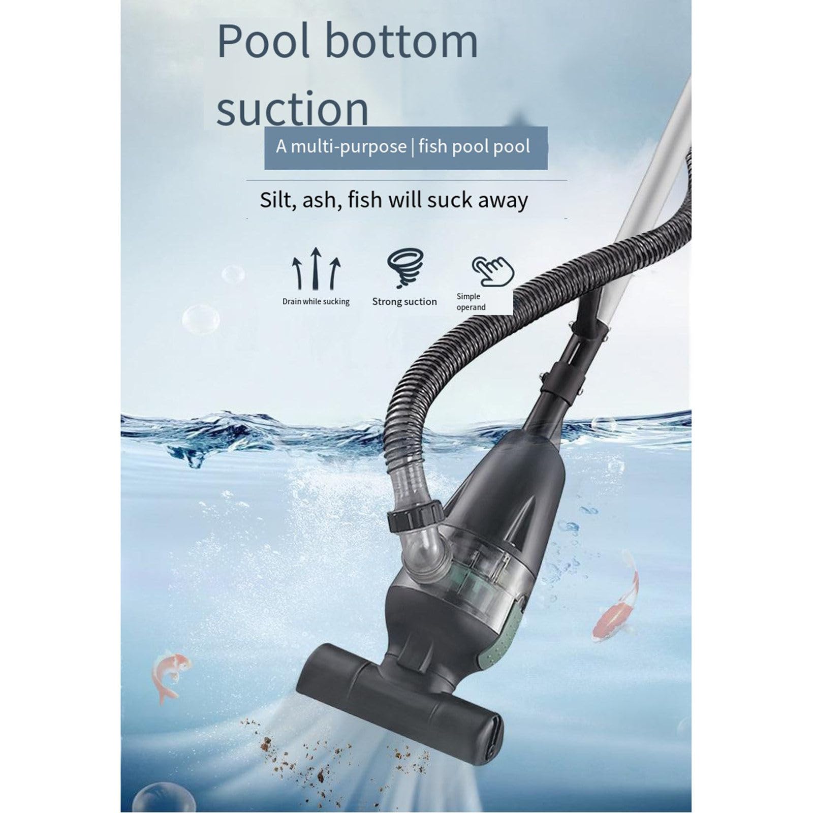 Aspirapolvere per piscine da 150 W con asta telescopica, adatto per aspirazione subacquea, aspirazione fanghi, pulizia laghetti Koi
