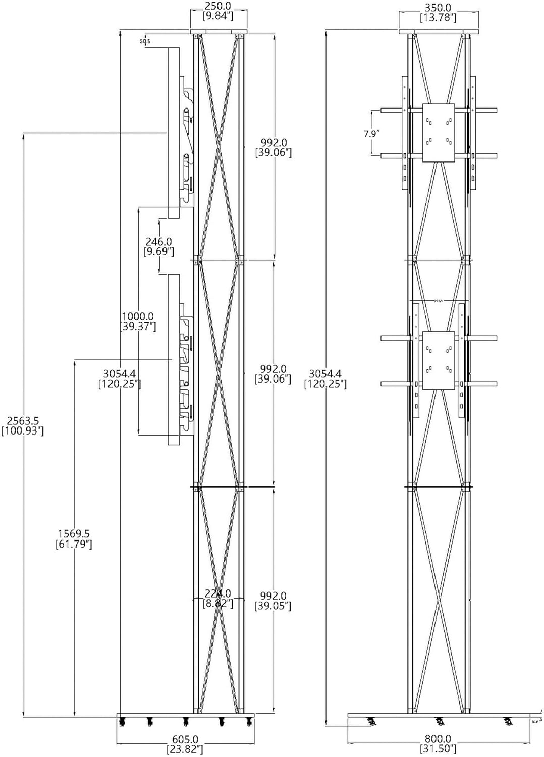 FixtureDisplays® 10 Feet Portable TV Stand w/ 2 Mounts for TV Screens Monitors up to 60" Truss Black 19721