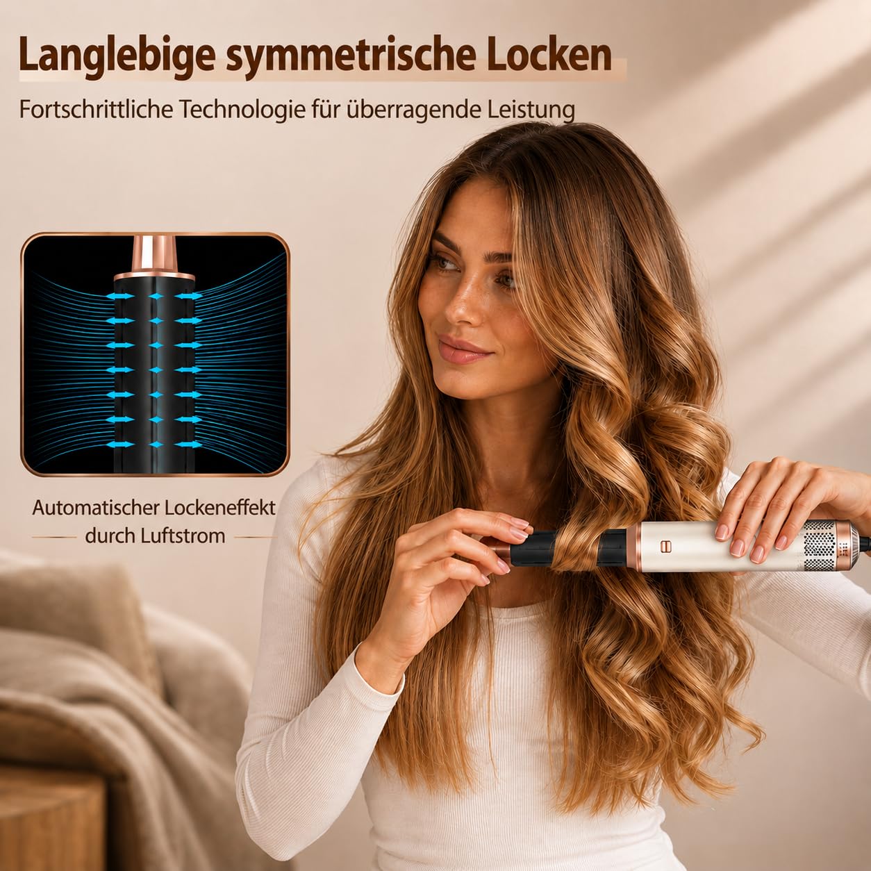 Airstyler 5-in-1, Multifunktionaler Hairstyler Set mit Warmluftbürste, Ionen Föhn, Professioneller Haar styler, Lockenstab Automatisch, Volumen Föhnbürste, Glätten und Locken, Zum Styling