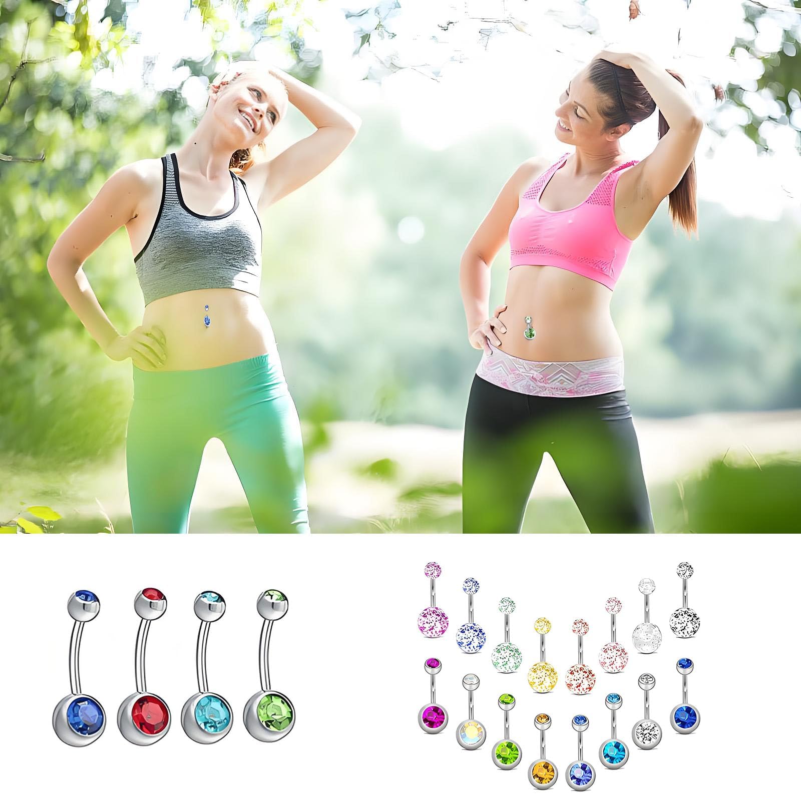 20 PCS Belly Button Bars, Belly Bar Button Piercing Color Diamond Flash Is Suitable for Both Men And Women Navel Piercing Jewelry for Pairing With Swimwear Summer Tops And Beachwear Accessorie — view 6