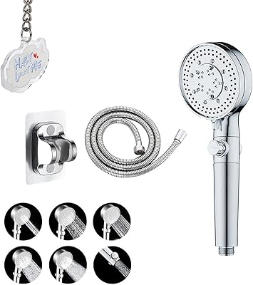 High-Pressure Hand Shower with On/Off Pause Switch, 6 Spray Patterns ...