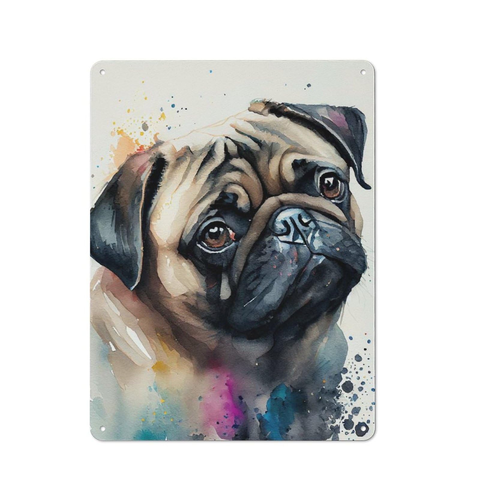 Junmoney Pug Watercolor Dog Industrial-Style Metal Plaque 40X30cm For Hallway Wall, A Winter Wall Decor Update For Hallway Decor Lovers