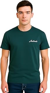 تيشيرت أساسي برقبة دائرية قطن مريح مطبوع عليه شعار صغير بخامة – تصميم كاجوال مناسب لجميع المناسبات للرجال من رومبا