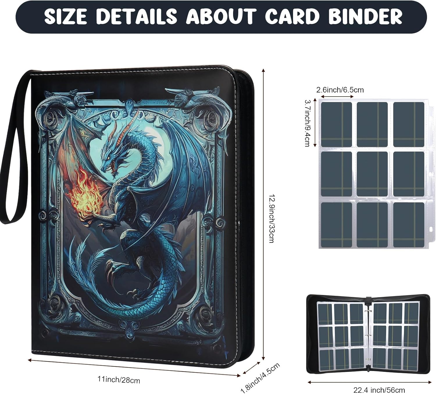 900 Pockets Card Binder, Othran Trading Card Binder 9-Pocket Card Collection Binder Card Storage Album with 50 Removable Sleeves and Zipper for Boys and Girls Organized