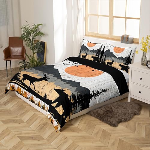 Miniatura 2 de Erosebridal Juego de ropa de cama de ciervo, estilo rústico de granja, funda de edredón para niños y niñas, estampado de oso salvaje, funda de