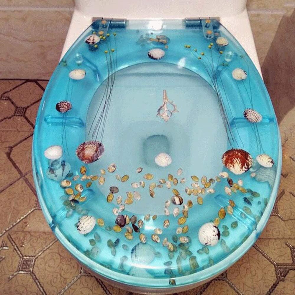 Toilet Seat Marine Fish Lid with Slow Down Urea-Formaldehyde Resin Resistant Top Fixed Shape Compatible Cover