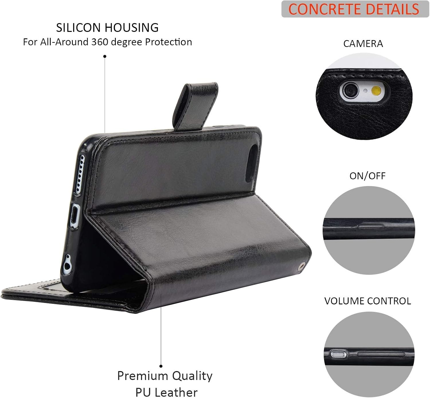 Navor Protective Flip Wallet Case Compatible for iPhone 6S Plus & iPhone 6 Plus [5.5 inch] - Black (IP6PBK)