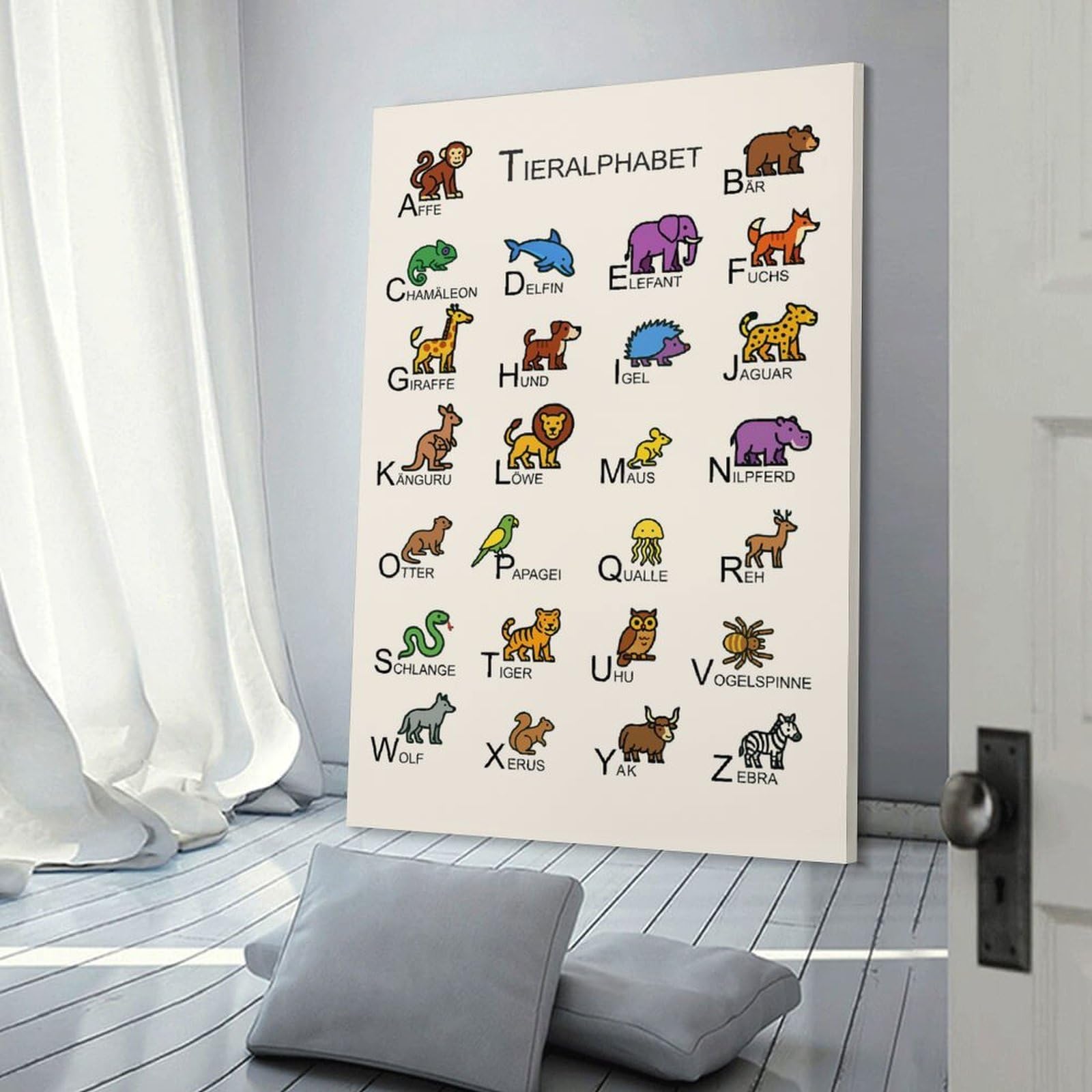 Junmoney Room Decor Wall Art Tieralphabet German Animal Alphabet Illustration, 16x24inch(40x60cm), for Gallery Wall Layouts in Home Or Office, Home Wall Art for Statement Displays