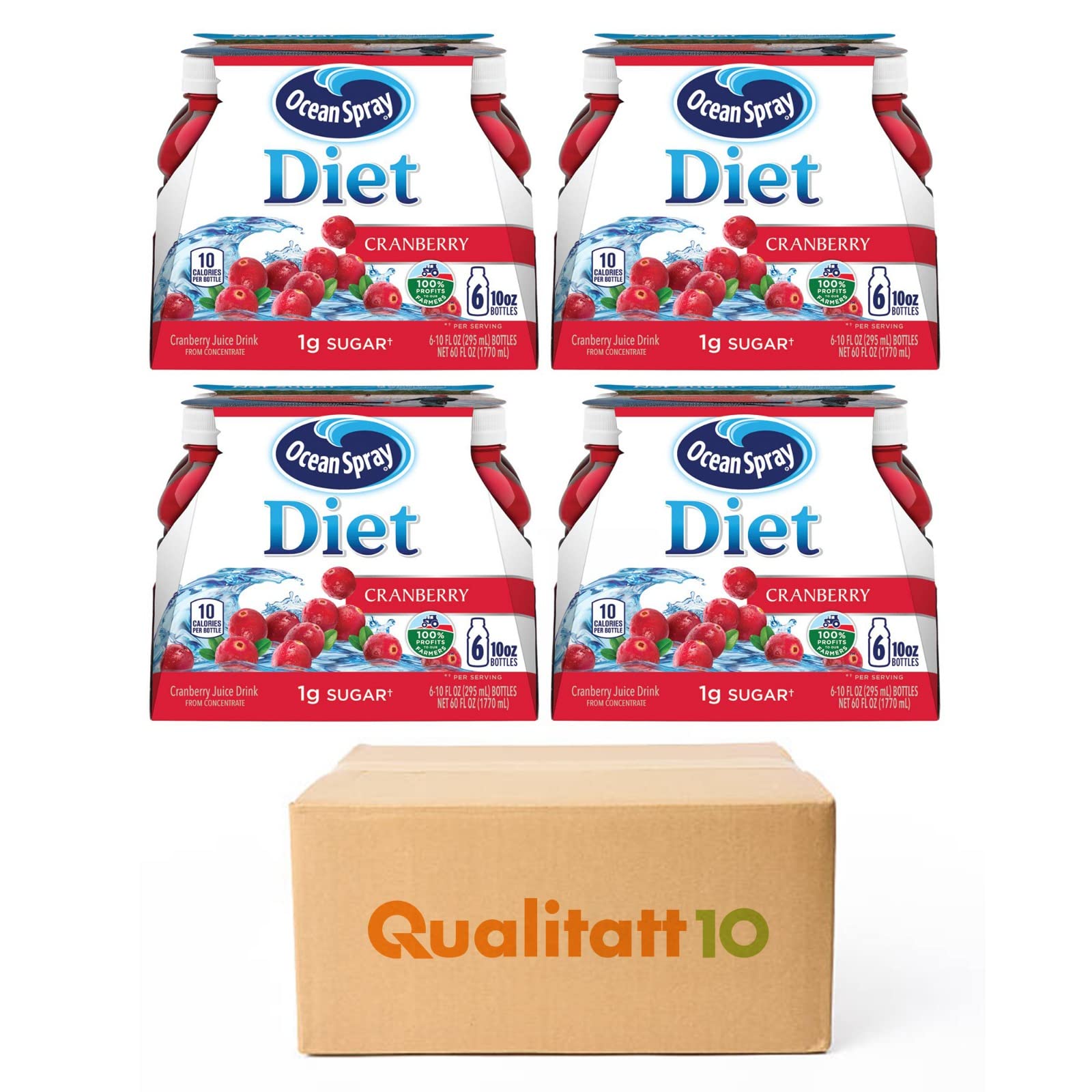 QUALITATT 10 Brand, Diet Cranberry Juice, 24 Count 10 fl oz Each, Box Designed for Ocean Sprey, with Napkins