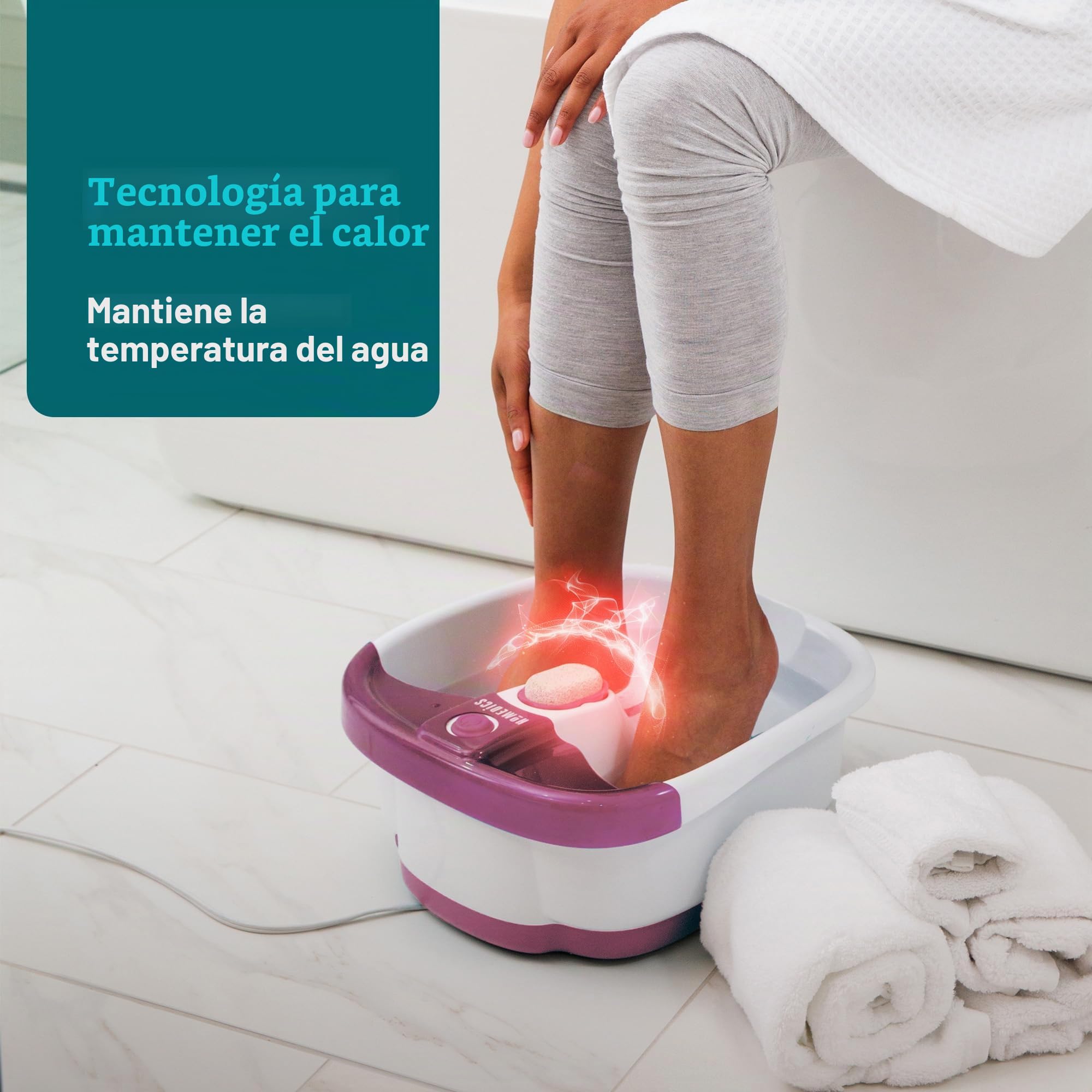 HoMedics Bubblemate Baño para Pies Hidromasajeador, Burbujas Masajeantes, Exfoliación con Piedra Pómez Integrada para Pedicura, Desestresante