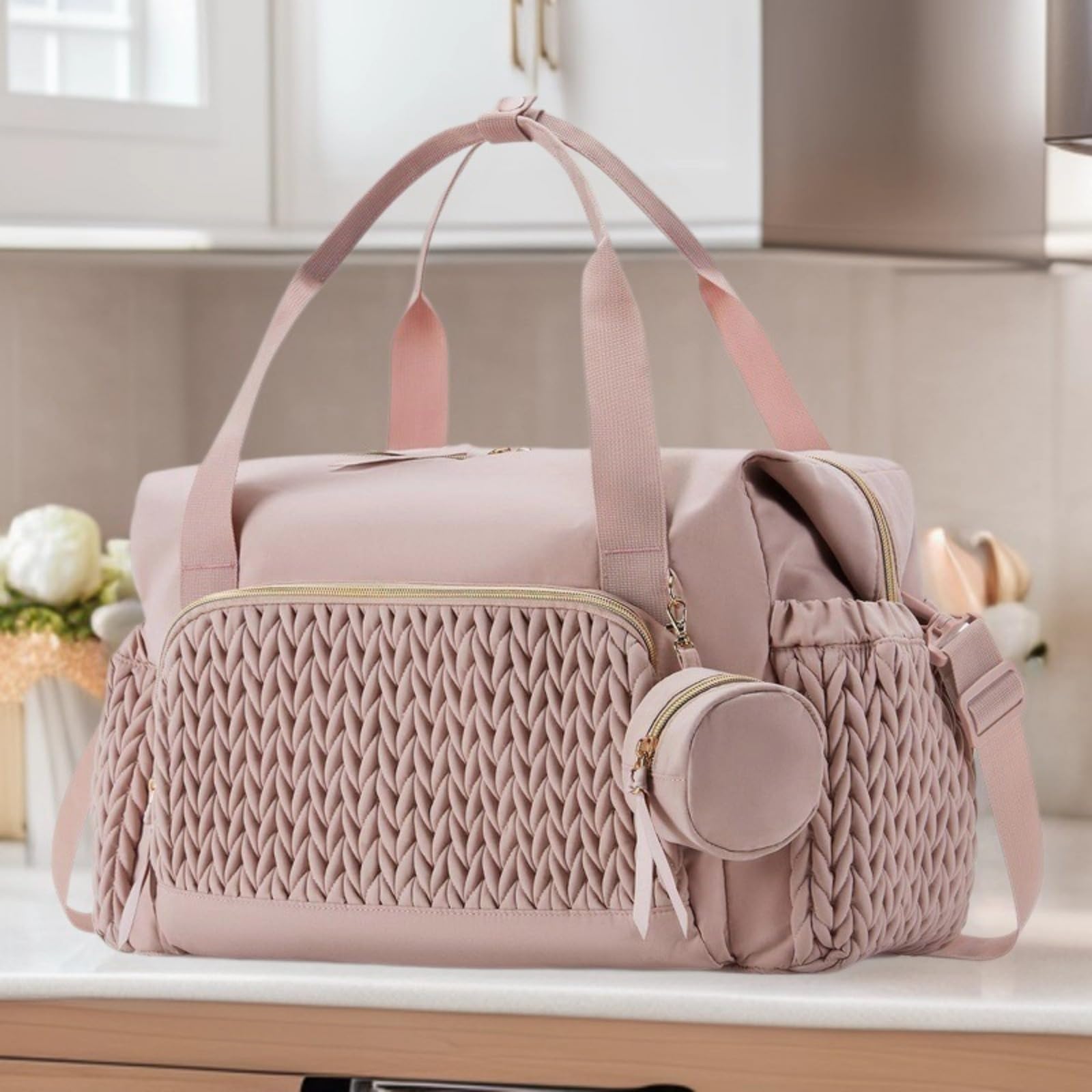 Sac à langer multifonctionnel, grande capacité, sac à bandoulière avec porte-tétine pour maternité, bébé, sac à langer, voyage, plage