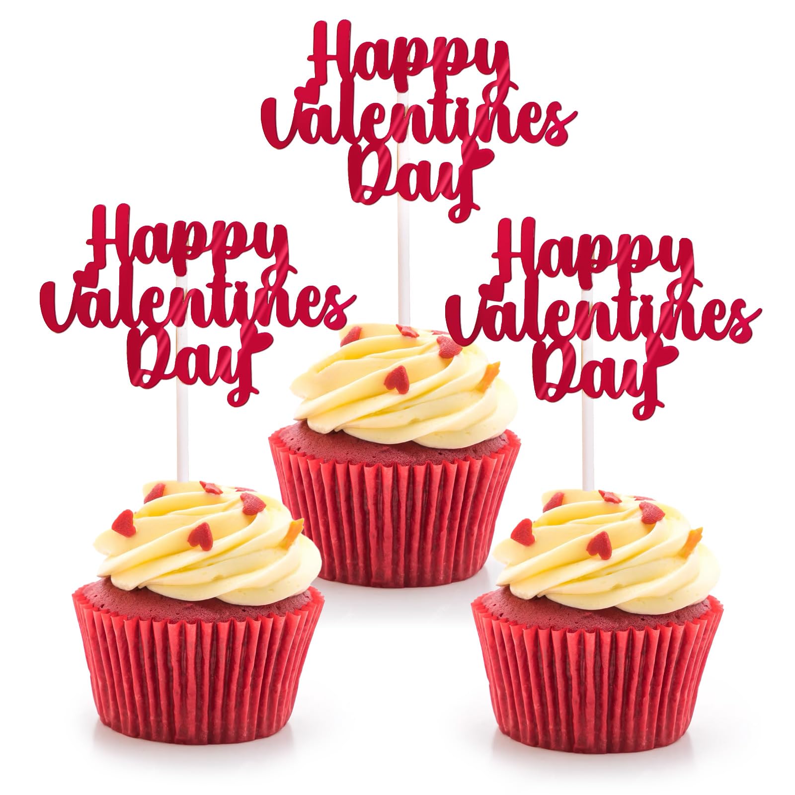 30pcs Topper Tarta San Valentín Happy Valentine's Day Cake Topper de Pastel Rojo para Aniversario Pareja Boda Fiesta Decoración