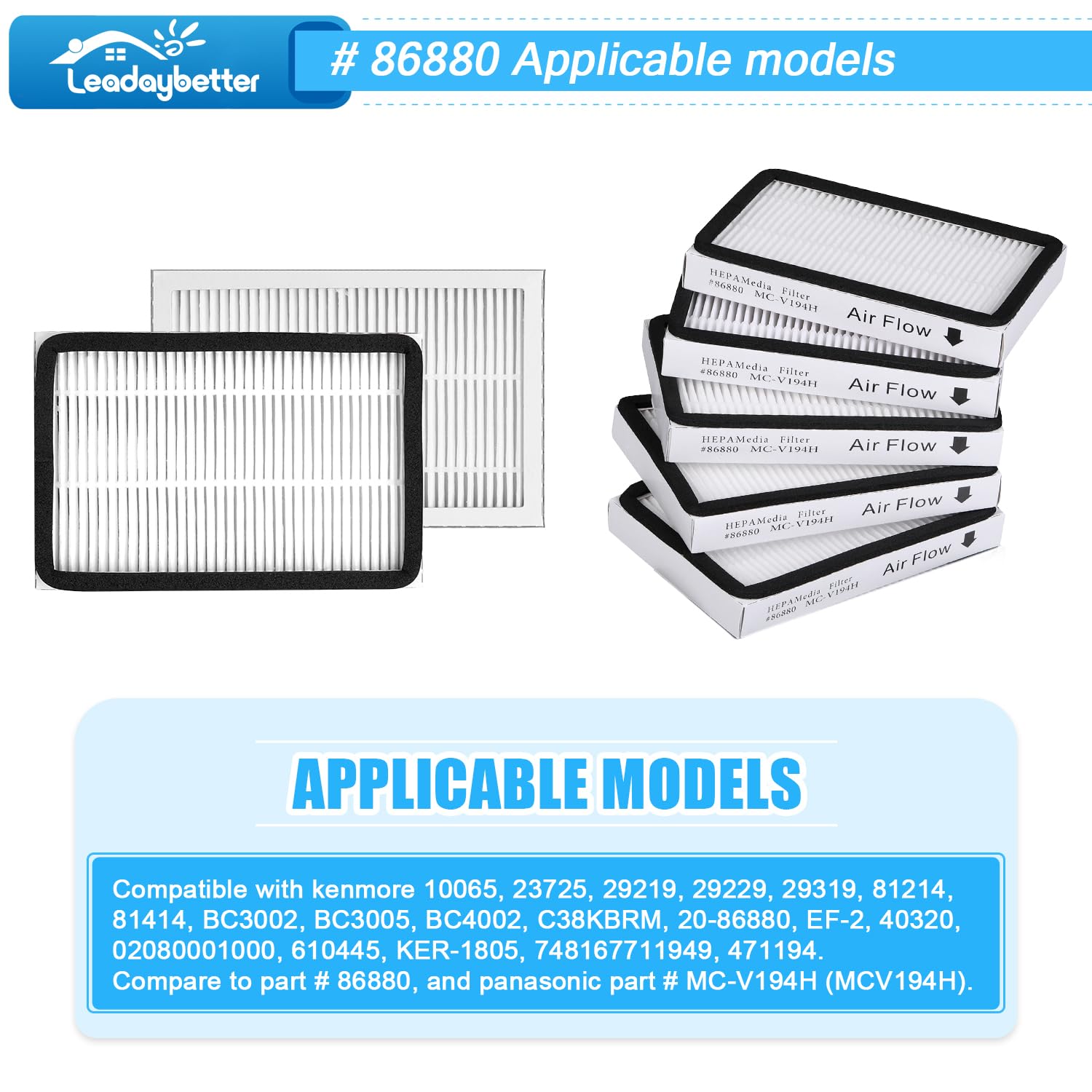5 Pack Kenmore EF-2 86880 Exhaust Vacuum HEPA Filters. Compare to Replace Sears Kenmore Part # 20-86880 (86880), 40320, EF2, 610445. Also Replaces Panasonic MC-V194H.…