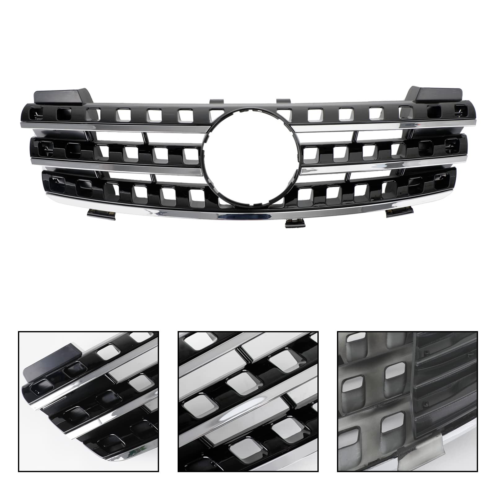 Parrilla del Parachoques Delantero Apto para Mercedes ML-Class W164 2005-2008 Chrome/Black (No Logo)