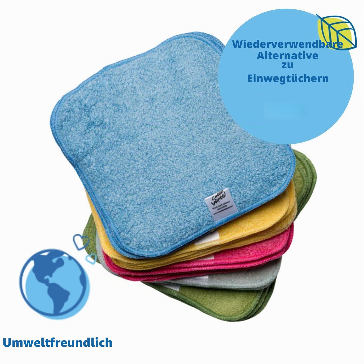 Frottee-Waschlappen mit Baumwolle, Regenbogenfarben, Set mit 25 Stück, waschbar, wiederverwendbar, Baby-Waschlappen