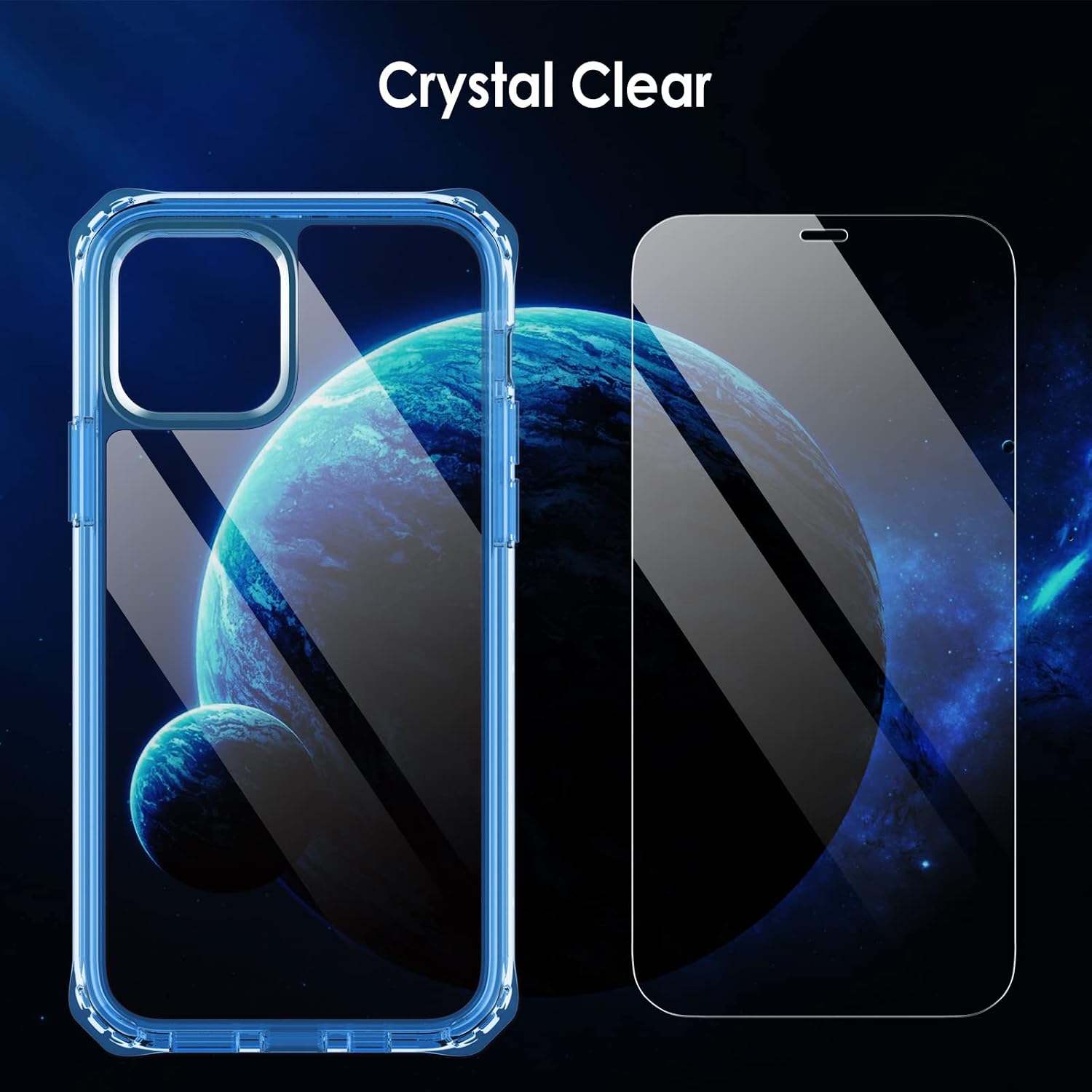 JETech Case for iPhone 12/12 Pro 6.1-Inch with 2-Pack Tempered Glass Screen Protector, 360 Full Body Shockproof Bumper Phone Cover Protective Clear Back (Blue)