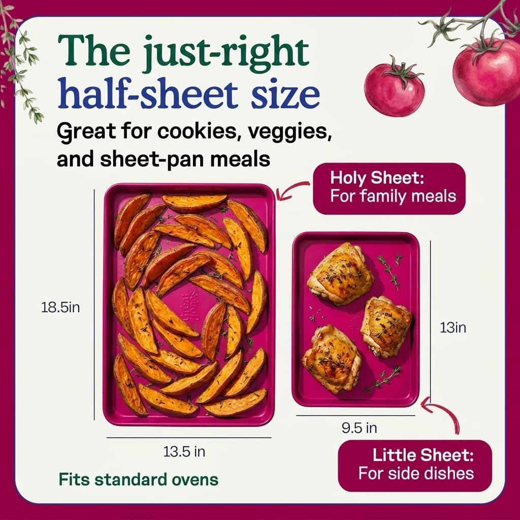 Great Jones Holy Sheet Pan (Raspberry) | Nonstick, Half-Sheet Pan | Aluminized Steel, 18.5" x 13.5" | For Baking, Roasting, & Broiling | Premium Bakeware with Even Heat Distribution | Dishwasher-Safe