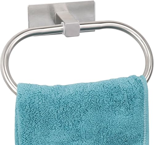 Vanloory Toallero ovalado, fuerte soporte para toallas de mano autoadhesivo, grueso de acero inoxidable SUS304, sin perforaciones, moderno colgador