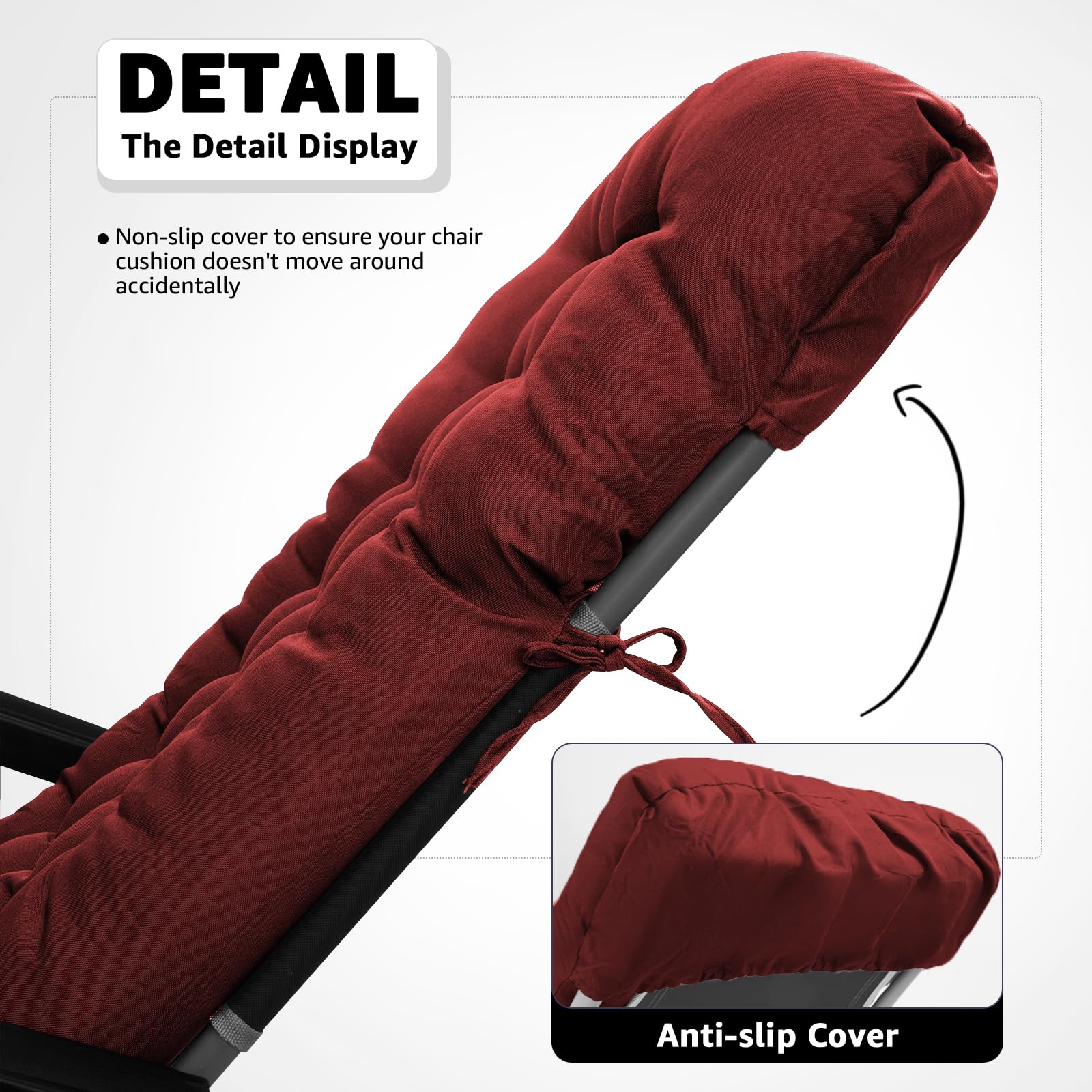 widesmile Cuscino per lettino prendisole impermeabile per interni ed esterni, in memory foam, poltrona lounge, cuscino con nastri, morbido ispessito, poltrona lounge, cuscino per mobili da esterno
