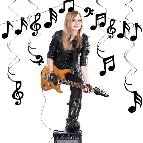 Miniatura 4 de BENBO 84 piezas de notas musicales colgantes, espiral, papel de aluminio musical, decoración de fiesta temática de remolino, notas musicales,