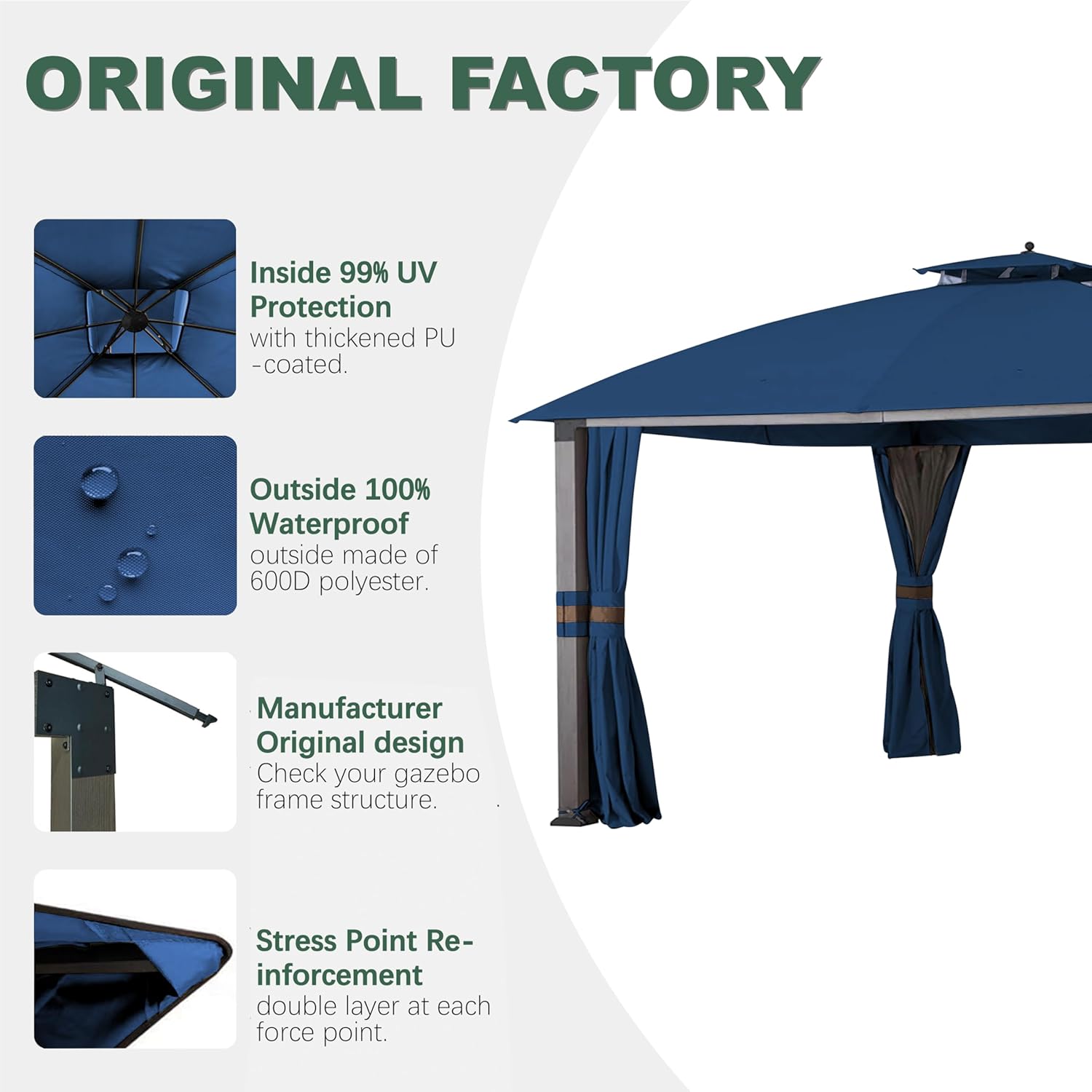 10X12 Replacement Gazebo Top for Eagle Brooke Gazebo Model A101007600, A101007603, A101007604, (Navy Blue)