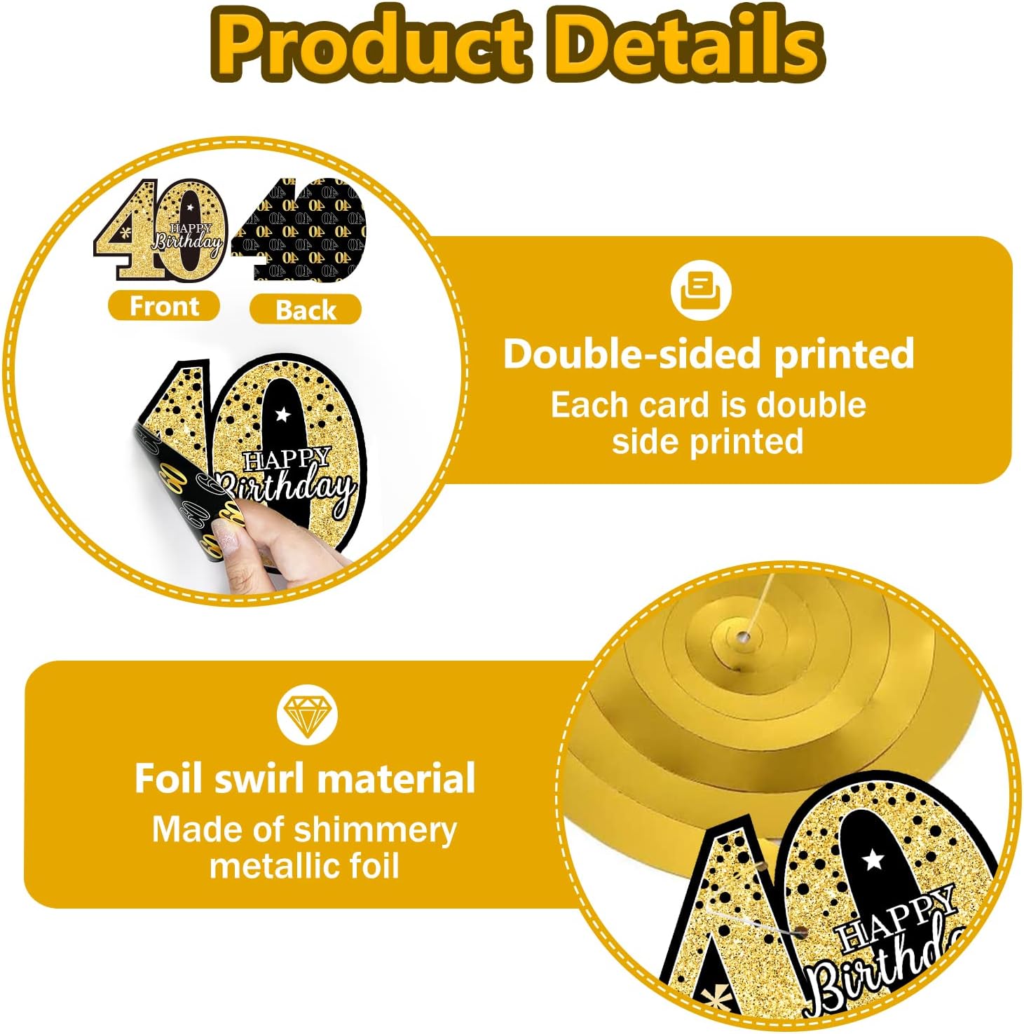 36PCS Black Gold 40th Birthday Party Decorations 40th Birthday Foil Swirls Party Supplies for Men and Women 40th Birthday Ceiling Decorations Hanging Vintage 1984 Birthday Party Favor