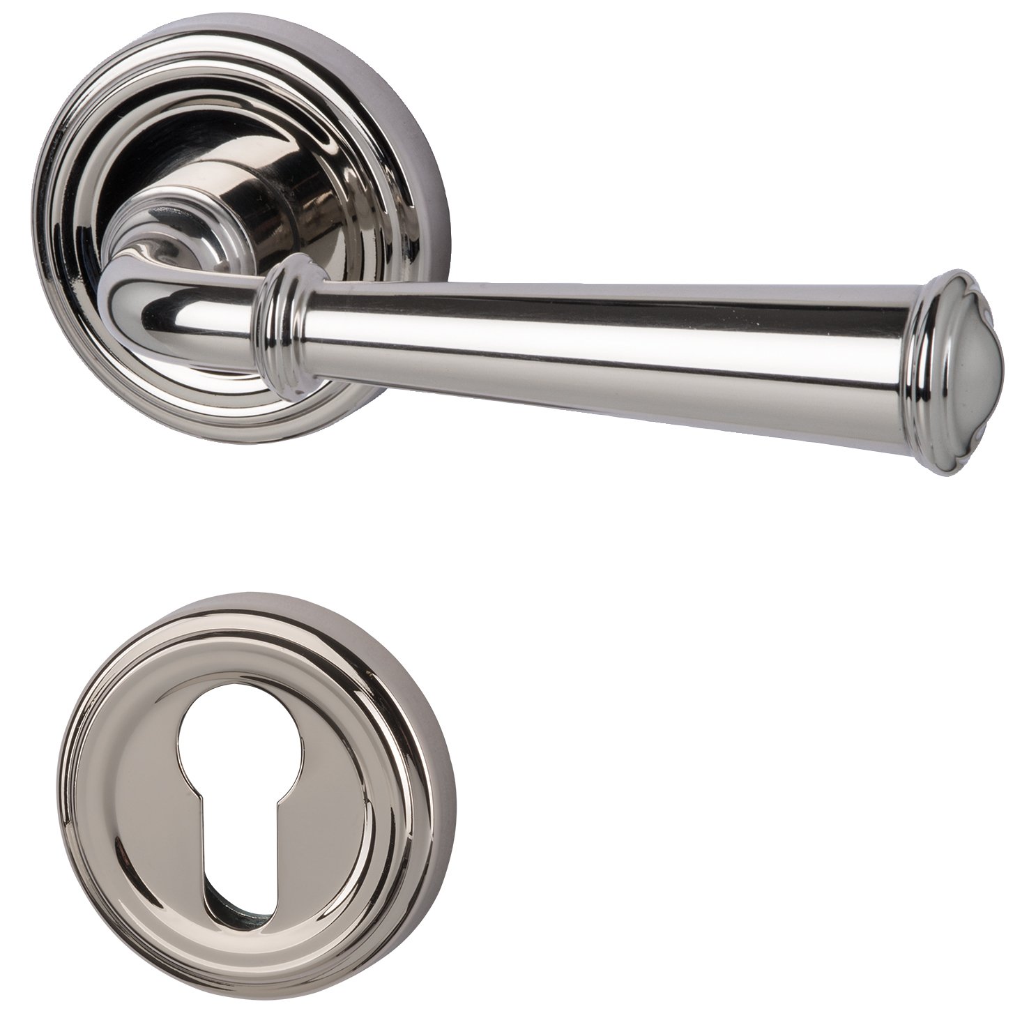 Garniture de porte Nebraska R en inox poli avec rosace pour appartement