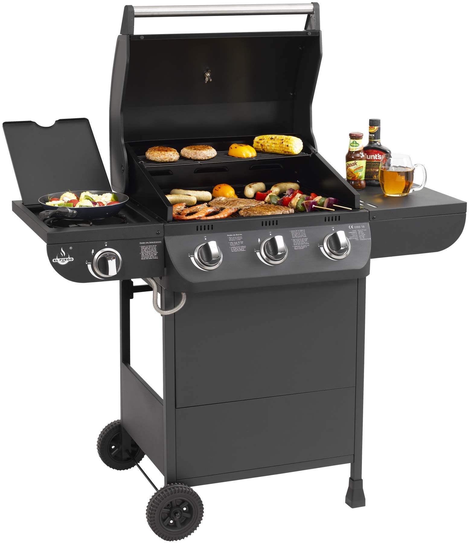 Fuego grill gazowy Columbus 3 + 1 palnik firmy EL Grill BBQ grill na kółkach, grill gazowy na kółkach