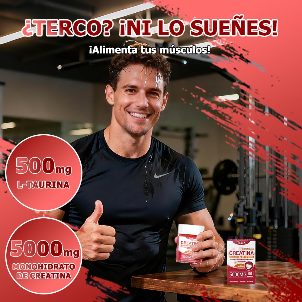 Gominolas de Creatina 90 unidades 1 envase 5000mg de Creatina Monohidratada por gominola con fórmula de gominolas de fruta prácticas y veganas para apoyo diario en entrenamiento