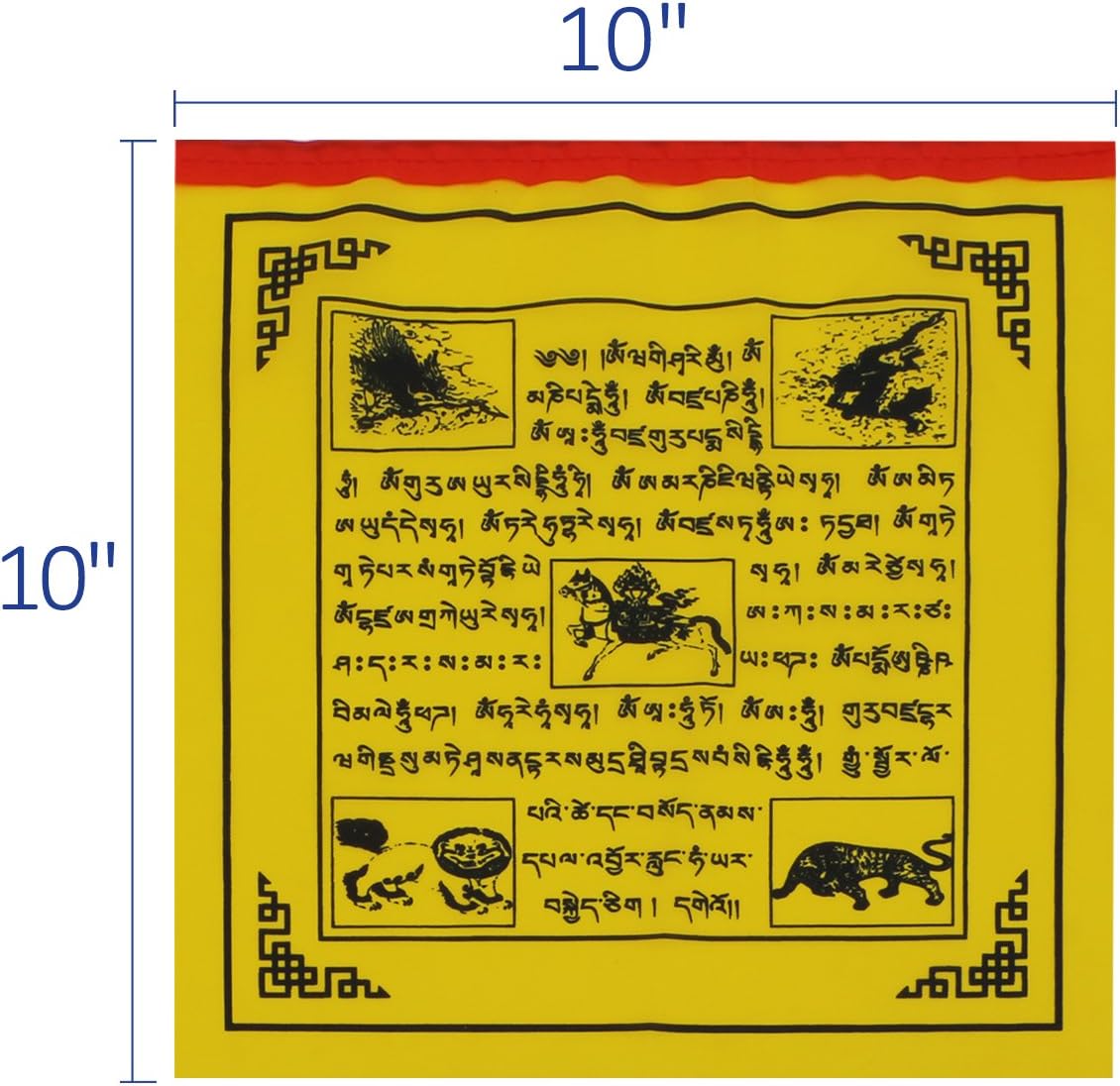 Anley Tibet Buddhist Prayer Flag – Traditional Five Elements - Horizontal Wind Horse Design (10” x 10”) - 25 flags & 23 feet