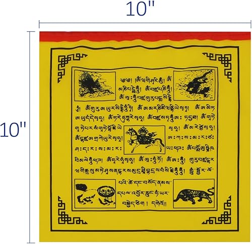 Miniatura 3 de Anley Bandera budista de oración del Tíbet – Cinco elementos tradicionales – Diseño horizontal de caballo de viento (10 x 10 pulgadas) – 25 banderas