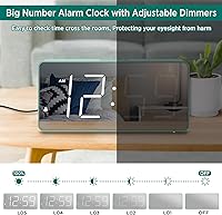 Vista 5 de Peakeep Reloj digital, reloj despertador alimentado por batería para dormitorios, esfera de espejo, números grandes, 6 atenuadores para personas