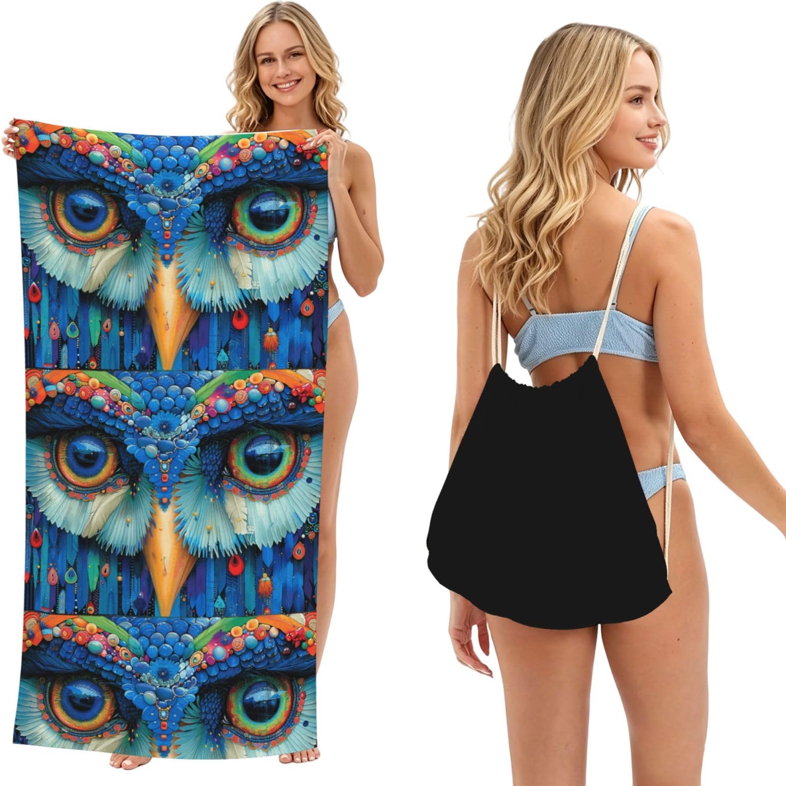 SKGOHLH Abstract Owl 2in1 Packable Beach Towel Bag Women
