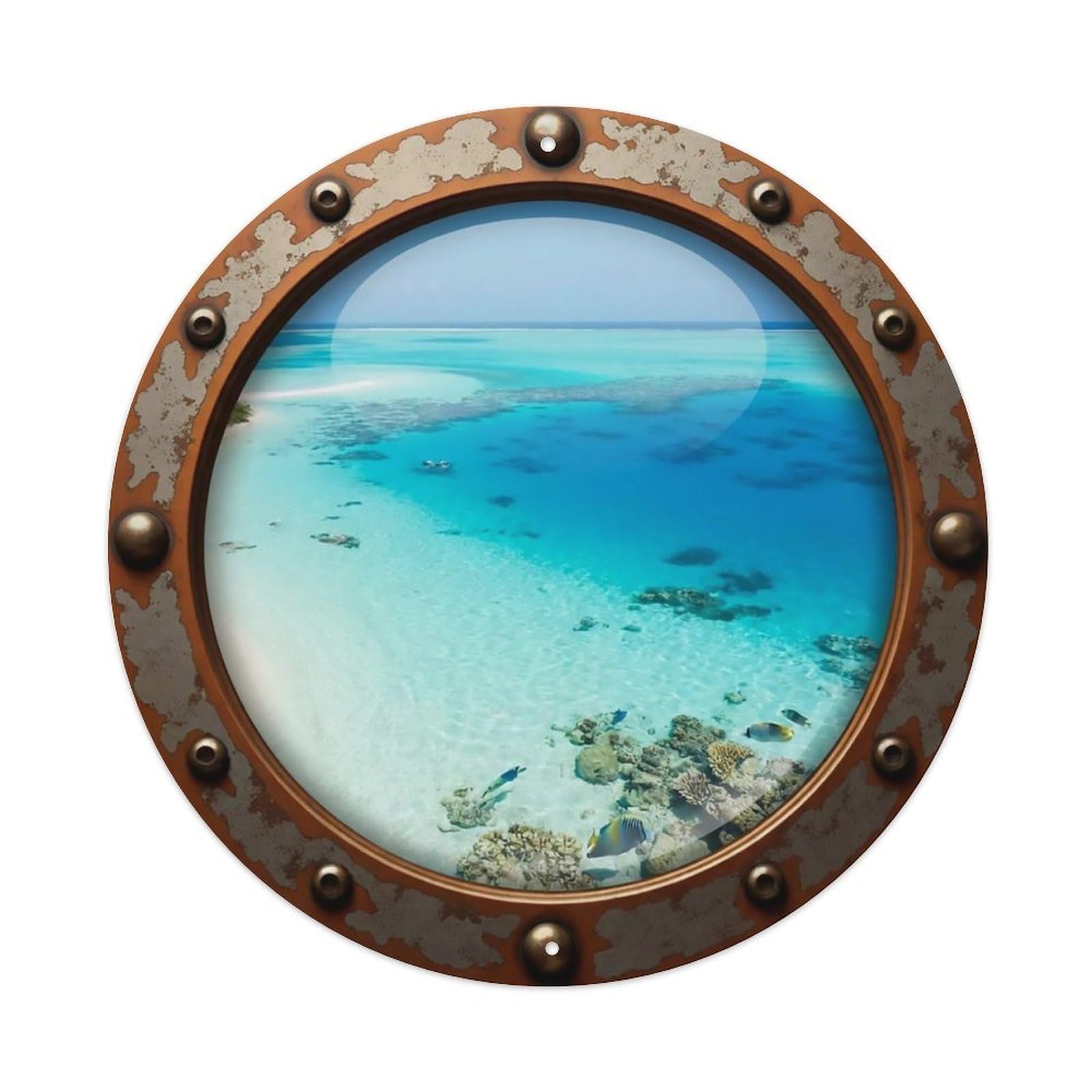 Vintage Porthole Turquoise Lagoon Nautical Window View Metal Tin Sign
