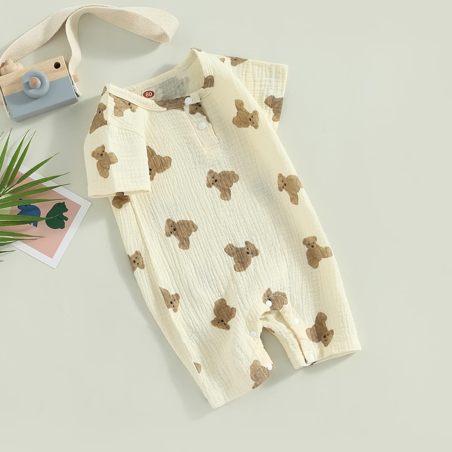 BULINGNA Newborn Infant Baby Boy Girl Summer Short Jumpsuit Short Sleeve Bear Print One Piece Romper Bodysuit Outfit - Image 2