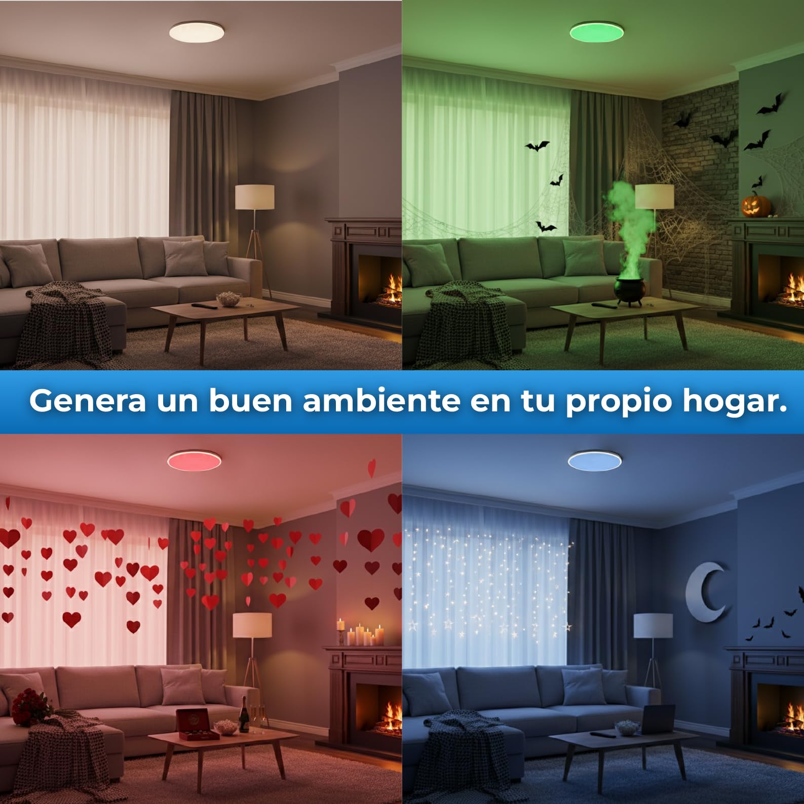 LED ATOMANT 4x Plafon LED Redondo Superficie 30cm 24W RGB+CCT y Mando | Regulable, Facil instalacion