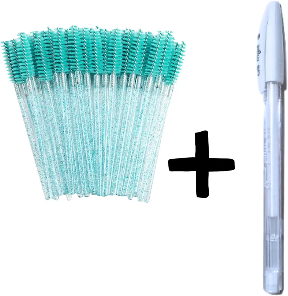 Kit Escovinha de sobrancelha + Caneta Gel Branca Azul com glitter