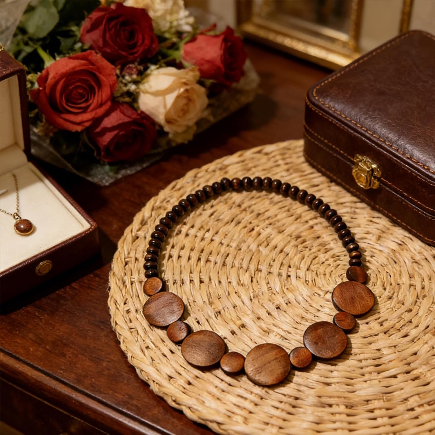 ONLYJUMP Colorful Ethnic Wooden Beaded Necklace for Women Multilayered Round Geometric Dangle Exaggerated Tribal Statement Jewelry