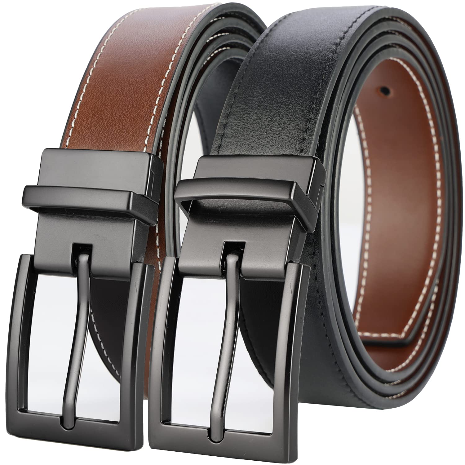 Lavemi Mens Belt Reversible 100% Italian Leather Dress Casual,One Reverse for 2 Colors,Trim to Fit