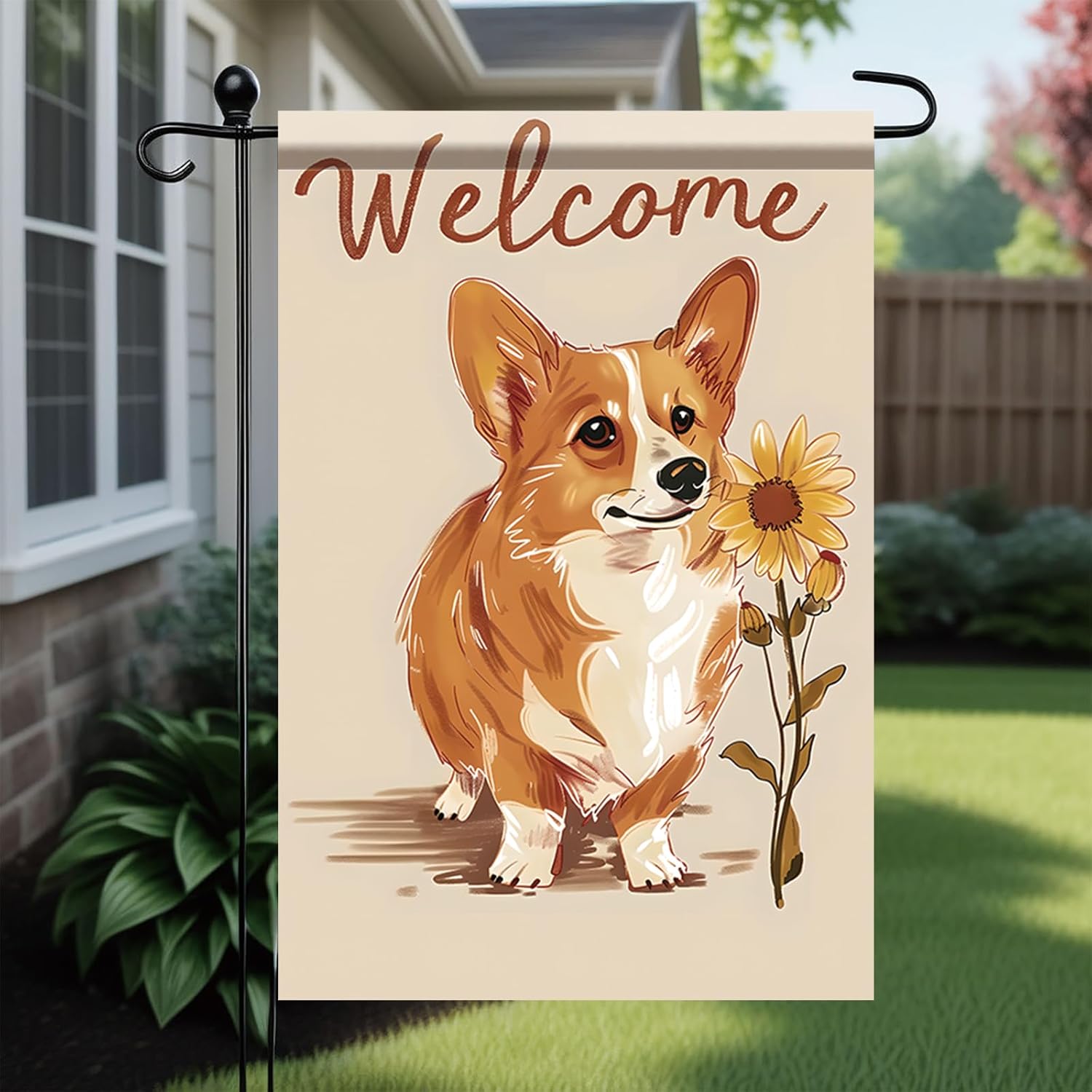 Spring Sunflower Corgi Garden Flag Floral Dog Garden Flag 12×18 Inch Double Sided Farmhouse Welcome Yard Flag Spring Summer Seasonal Outdoor Lawn Decor - Image 3