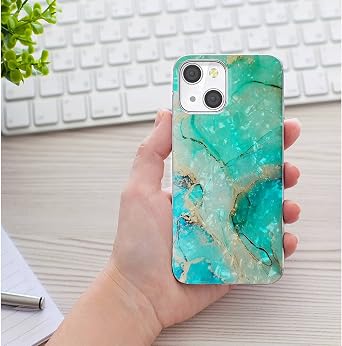 for iPhone 14 Plus Case for Women Girl Men,Full Protective Shockproof Slim Soft TPU Clear Phone Cover Cases with Design for iPhone 14 Plus,Glitter Sparkle Shiny Pearl Luster Gold Green Marble
