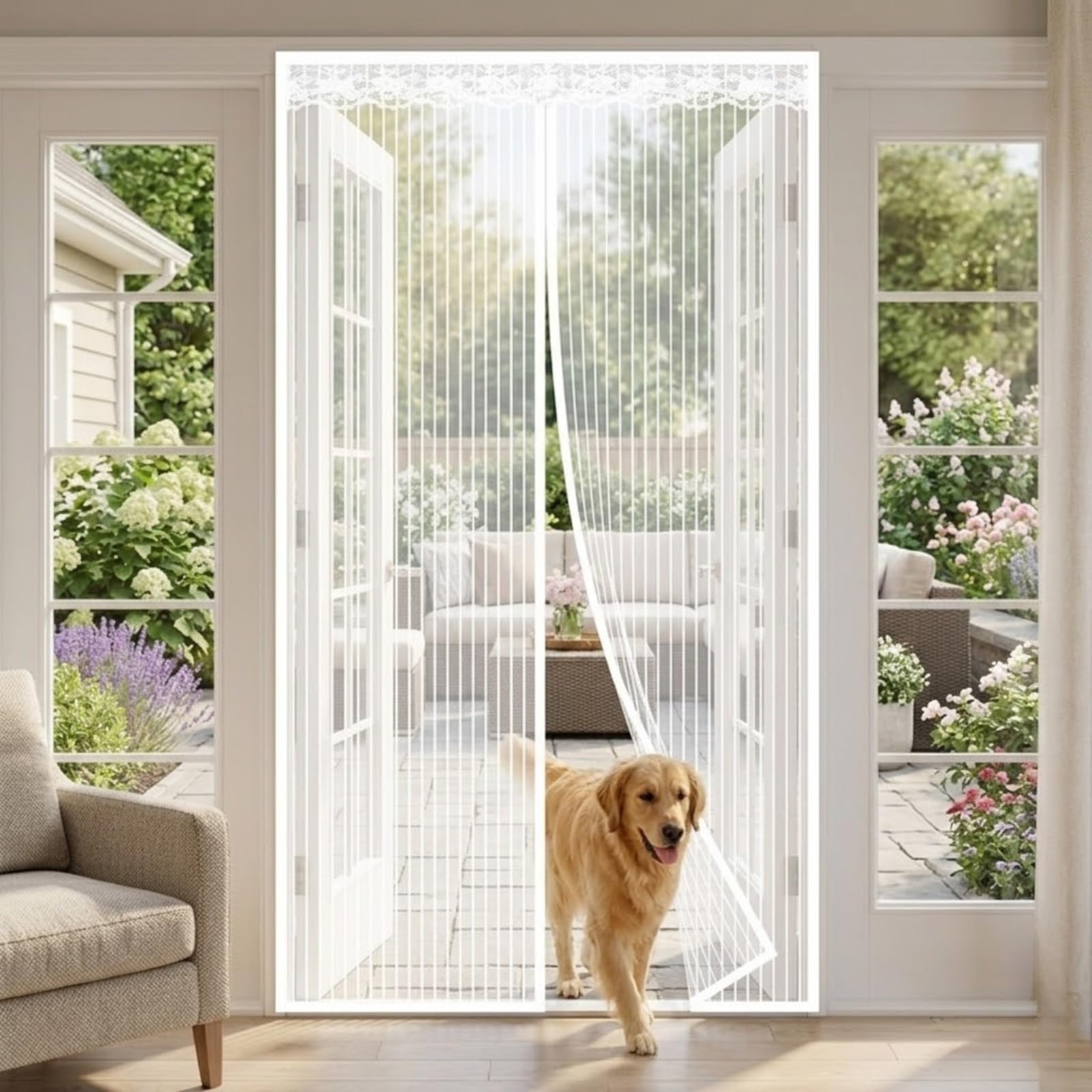 Rideau moustiquaire porte aimantée 120x220 maille fine en polyester blanc