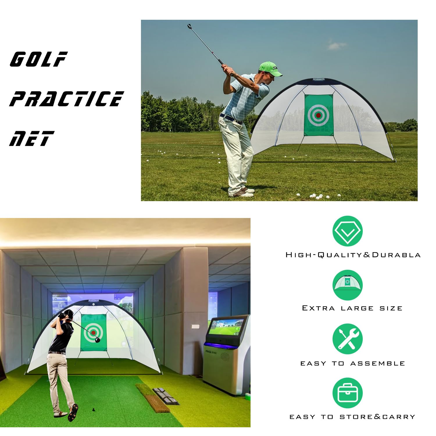 OYE Red de golf con objetivos de entrenamiento de swing y bolsa de transporte, 320 x 180 x 195 cm, red de golf con diana