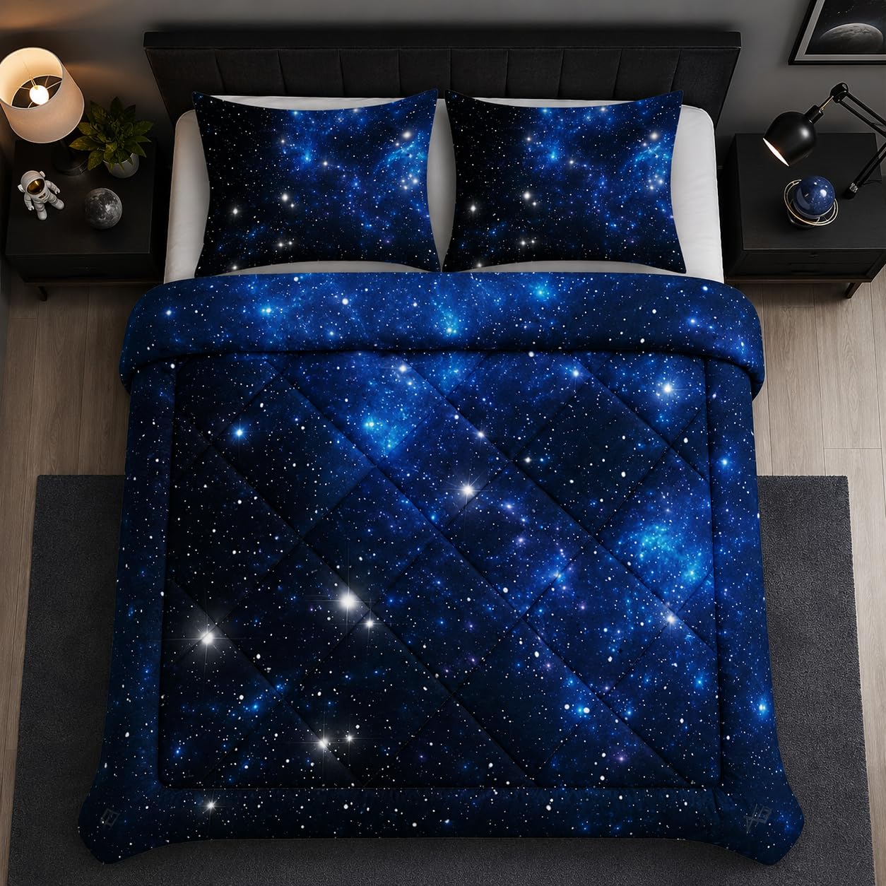 Couette Imprimée 260x240 4 Saisons,Couette Ciel éToilé Bleu Adulte 2 Personnes Grande Taille, Edredon Duvet Bleu Marine Ete Hiver avec 2 Taies d'oreiller,Lavable en Machine